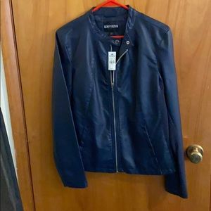 Navy Blue Express Faux leather Moto jacket